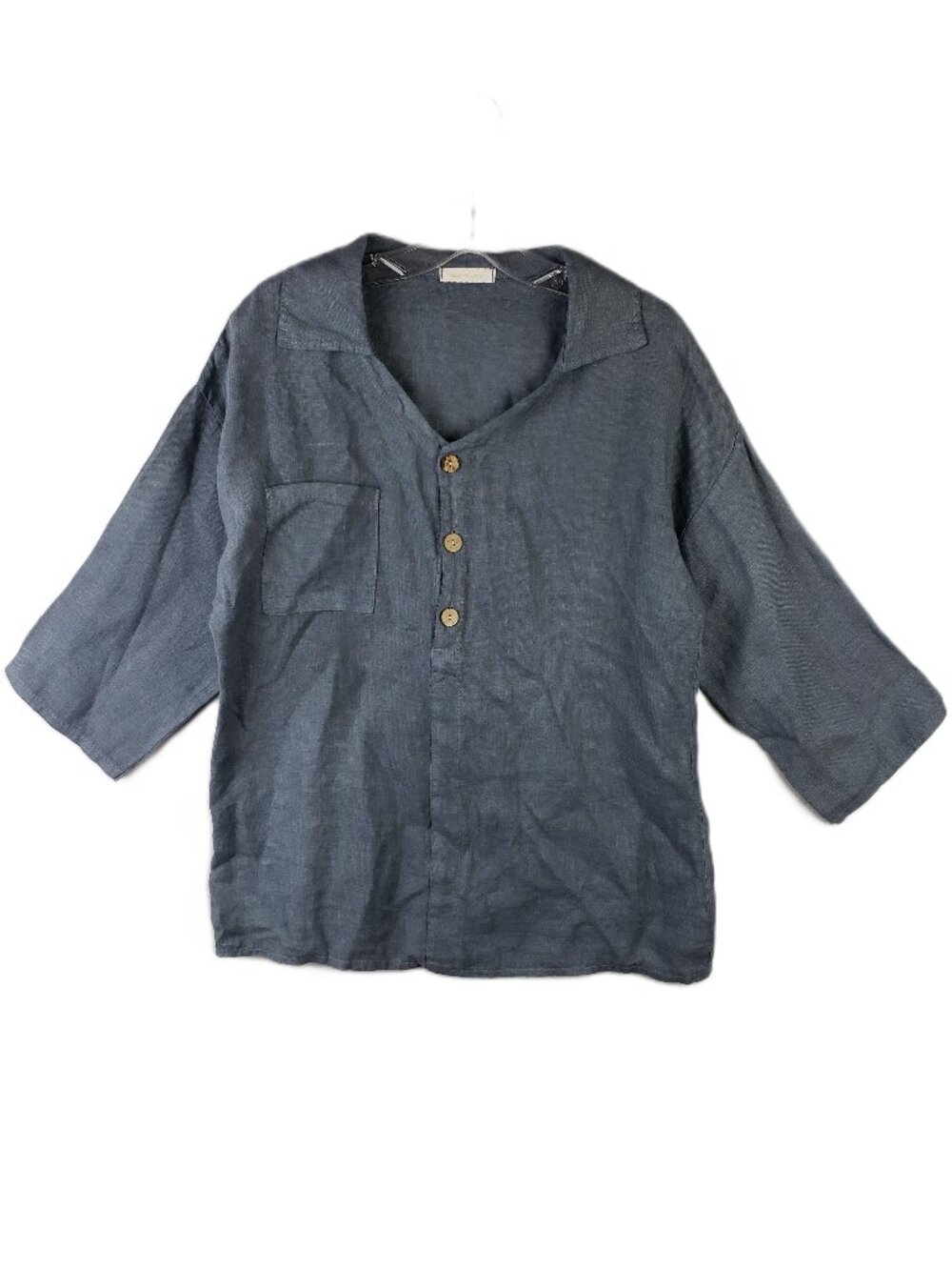 Milio Milano 100% Linen Tunic Top Shirt Steel Gray size M Resortwear Minimalist